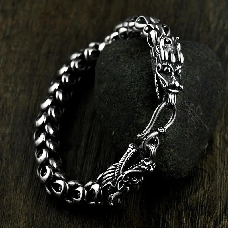 Double Dragon Head Bracelet - Viking Jewelry - Urcsilver