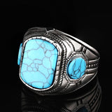 Vintage Turquoise Stainless Steel Stone Ring - Viking Jewelry - Urcsilver