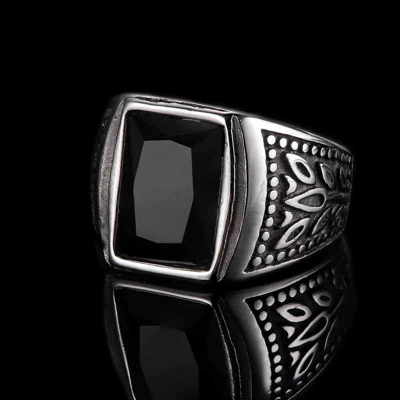 Classic Tulip Stainless Steel Men's Gemstone Ring - Viking Jewelry - Urcsilver