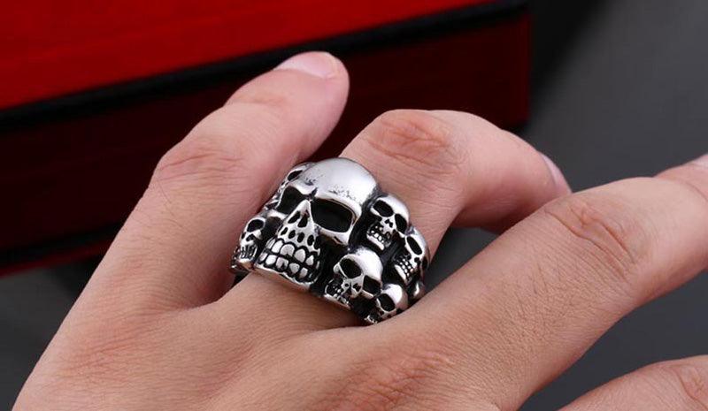 Sterling Silver Phantom Skull Biker Ring - Viking Jewelry - Urcsilver