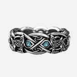 Celtic Wolf Sapphire Stainless Steel Men's Ring - Viking Jewelry - Urcsilver