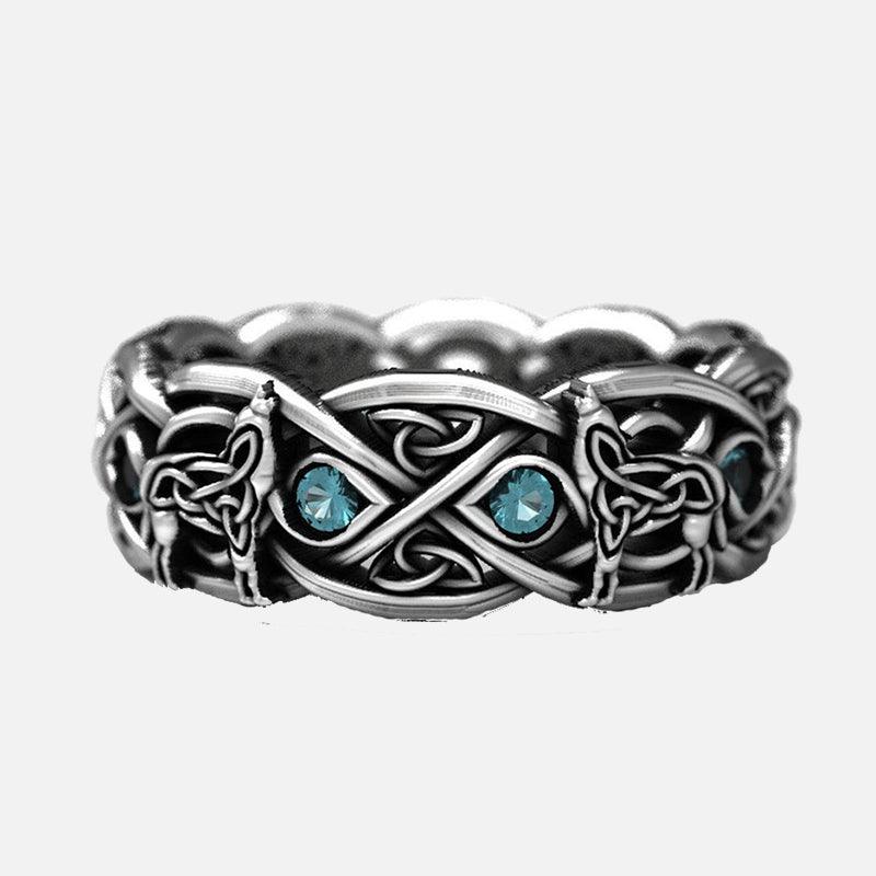 Celtic Wolf Sapphire Stainless Steel Men's Ring - Viking Jewelry - Urcsilver