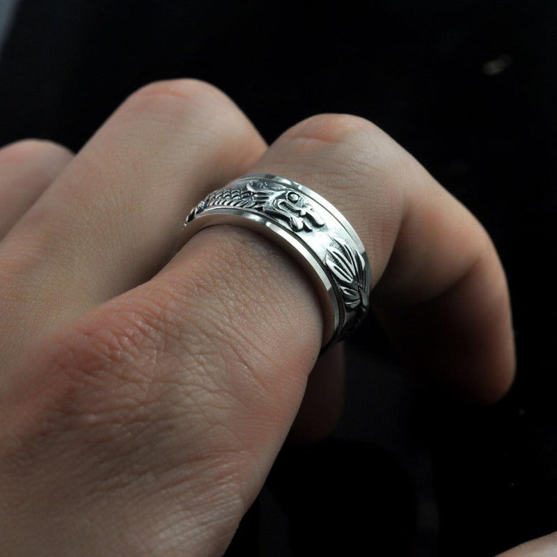 Silver Dragon Rotating Ring - Viking Jewelry - Urcsilver