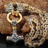 Wolf Head Byzantine Chain With Mjolnir - Viking Jewelry - Urcsilver