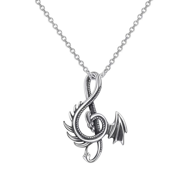 Silver musical note dragon necklace
