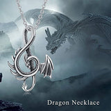 Silver musical note dragon necklace