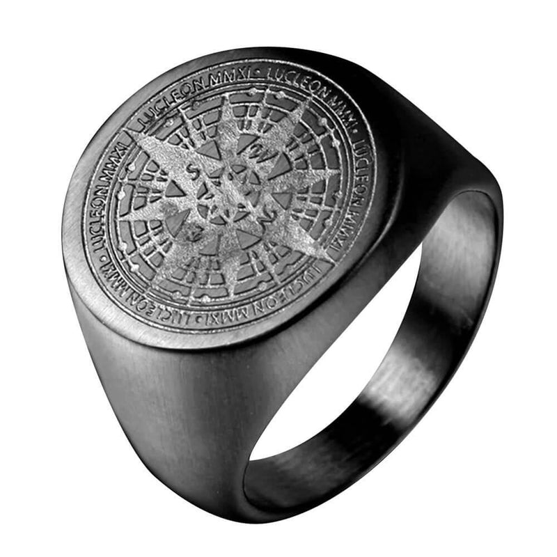 Crafted Compass Stainless Steel Men's Ring - Viking Jewelry - Urcsilver