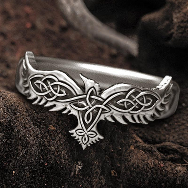 Viking Celtic Knot Raven Ring - Viking Jewelry - Urcsilver