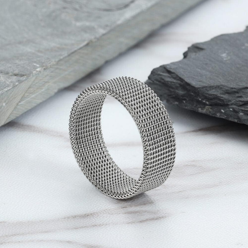 Mesh Tricolor Stainless Steel Biker Ring - Viking Jewelry - Urcsilver