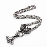 King Chain With Wolf Heads & Mjolnir Pendant - Viking Jewelry - Urcsilver