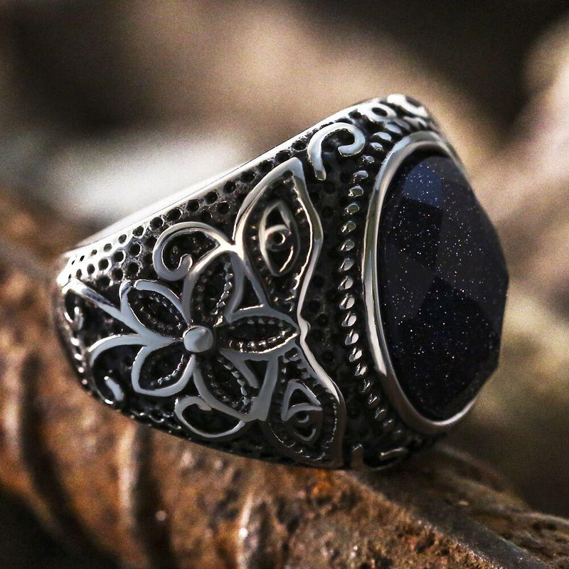 Pattern Tiger's Eye Men's Gemstone Ring - Viking Jewelry - Urcsilver
