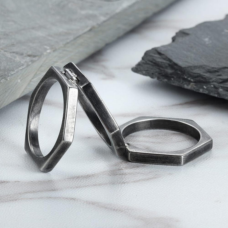 Retro Hexagonal Folding Stainless Steel Men's Ring - Viking Jewelry - Urcsilver