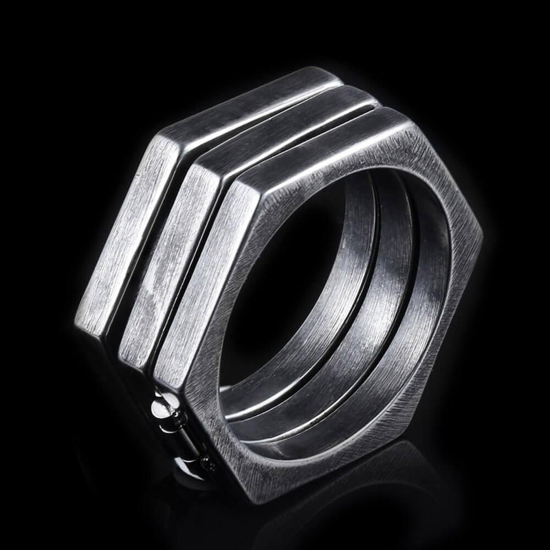 Retro Hexagonal Folding Stainless Steel Men's Ring - Viking Jewelry - Urcsilver