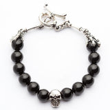Black Onyx Skull Silver Bracelet