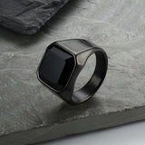 Black Gem Stone Stainless Steel Ring - Viking Jewelry - Urcsilver