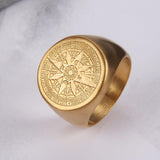 Crafted Compass Stainless Steel Men's Ring - Viking Jewelry - Urcsilver