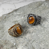 Pattern Tiger's Eye Men's Gemstone Ring - Viking Jewelry - Urcsilver